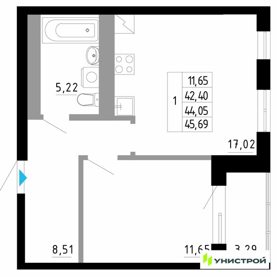 44,1 м², 1-комнатная квартира 8 137 000 ₽ - изображение 1