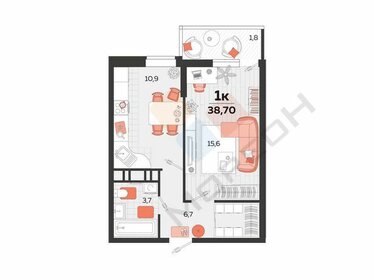 Квартира 38,7 м², 1-комнатная - изображение 1