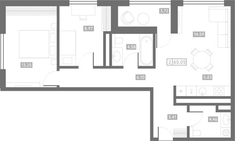 Квартира 65,1 м², 2-комнатная - изображение 1