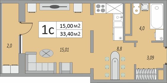 32,9 м², 1-комнатная квартира 2 522 114 ₽ - изображение 9