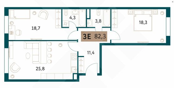 Квартира 82,5 м², 3-комнатная - изображение 1