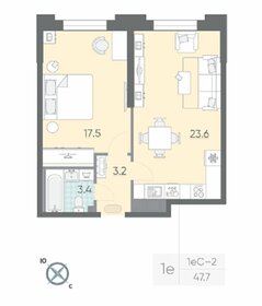 Квартира 47 м², 1-комнатная - изображение 1