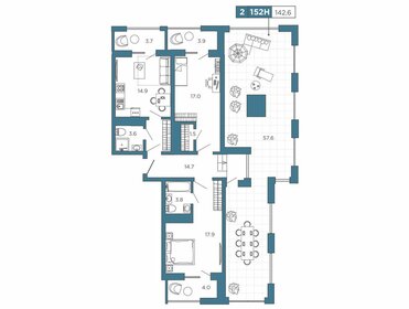 Квартира 142,6 м², 2-комнатные - изображение 1