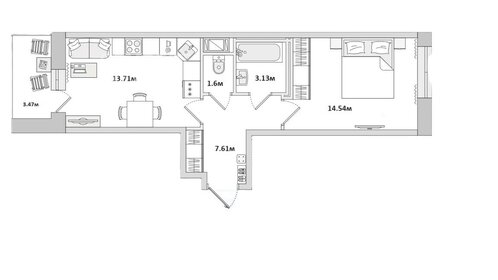 Квартира 44 м², студия - изображение 1