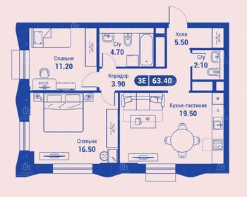 Квартира 63,4 м², 3-комнатная - изображение 1