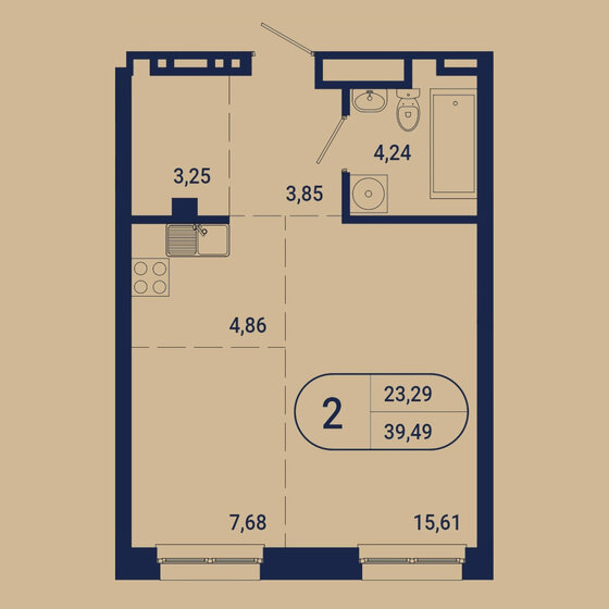 39,5 м², 2-комнатная квартира 13 687 647 ₽ - изображение 1