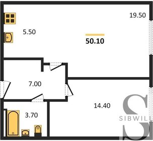 Квартира 50,1 м², 1-комнатная - изображение 1