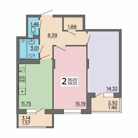 59 м², 2-комнатная квартира 5 224 155 ₽ - изображение 1