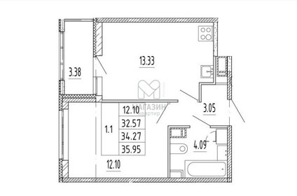 Квартира 34,3 м², 2-комнатная - изображение 1