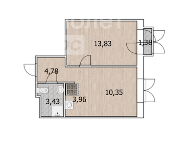 Квартира 36,7 м², 1-комнатная - изображение 1