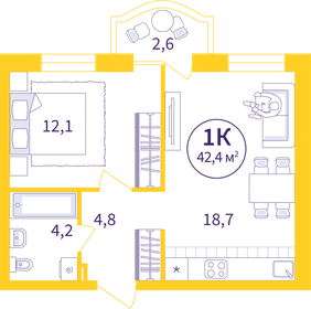 Квартира 40,6 м², 1-комнатная - изображение 1