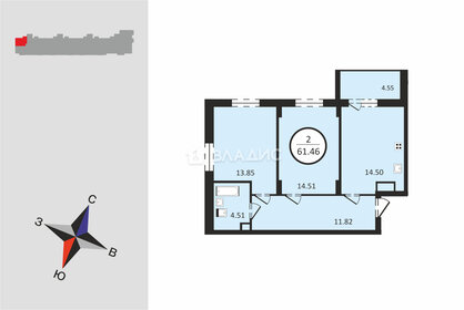 Квартира 61,5 м², 2-комнатная - изображение 1