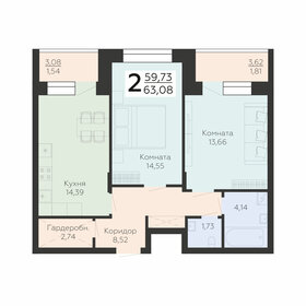 60,9 м², 2-комнатная квартира 7 121 790 ₽ - изображение 9