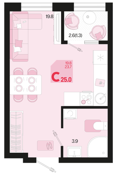 25 м², 1-комнатная квартира 3 590 000 ₽ - изображение 1