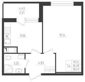 Квартира 38,5 м², 1-комнатная - изображение 1