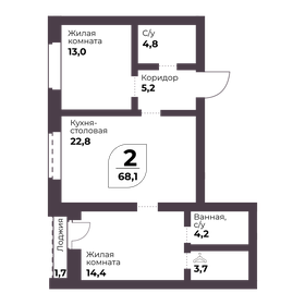 Квартира 68,1 м², 2-комнатная - изображение 1