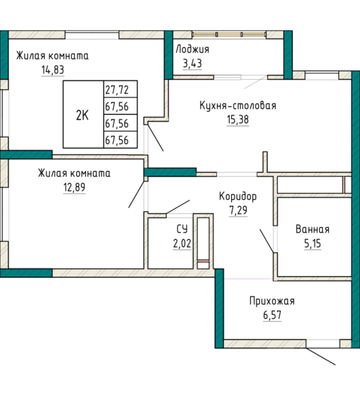 67,6 м², 2-комнатная квартира 9 185 945 ₽ - изображение 1