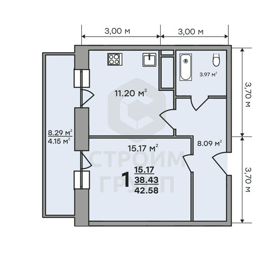 42,4 м², 1-комнатная квартира 4 800 000 ₽ - изображение 65