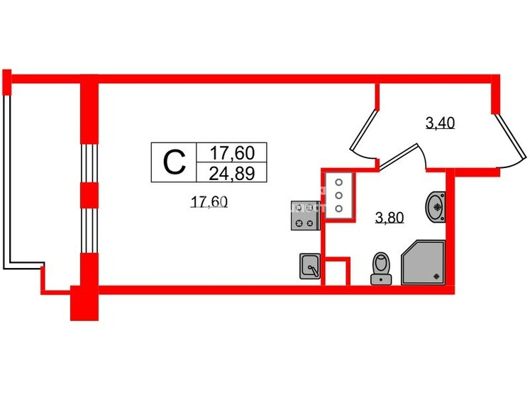 24,8 м², квартира-студия 6 999 000 ₽ - изображение 1