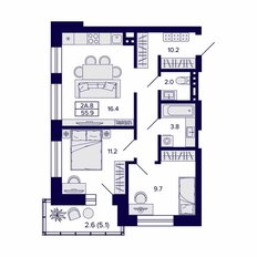 Квартира 55,9 м², 2-комнатная - изображение 2