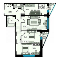 Квартира 76 м², 3-комнатная - изображение 3