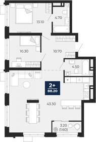 Квартира 88,2 м², 2-комнатная - изображение 1