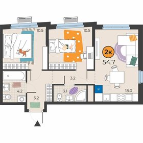 54,7 м², 2-комнатная квартира 7 402 299 ₽ - изображение 9