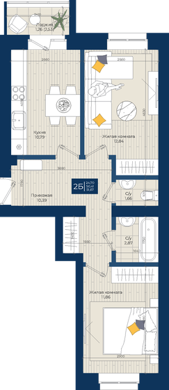 52 м², 2-комнатная квартира 6 656 000 ₽ - изображение 1