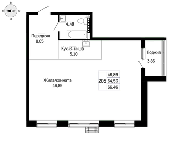 Квартира 64,5 м², 1-комнатная - изображение 4