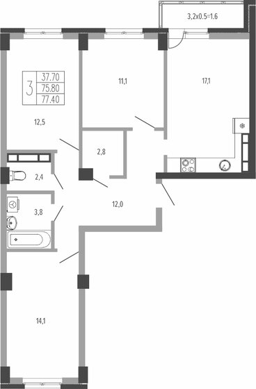 77,4 м², 3-комнатная квартира 15 705 234 ₽ - изображение 1