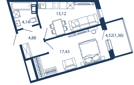 Квартира 40,9 м², 1-комнатные - изображение 1