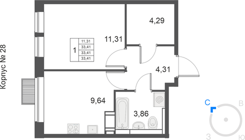 28 м², 1-комнатная квартира 6 160 000 ₽ - изображение 41