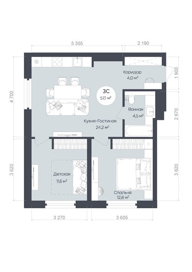 57,1 м², 3-комнатная квартира 10 085 687 ₽ - изображение 1