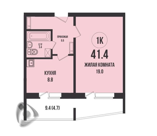 41,4 м², 1-комнатная квартира 4 860 000 ₽ - изображение 1