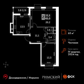 65 м², 2-комнатная квартира 16 581 500 ₽ - изображение 1