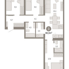 Квартира 90,9 м², 3-комнатная - изображение 3