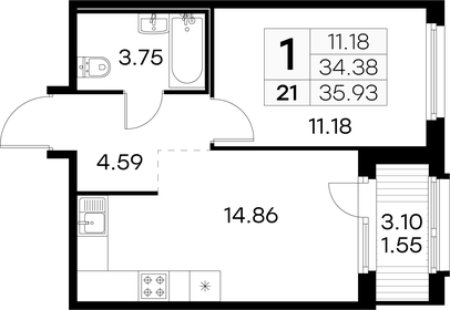 35,9 м², 1-комнатная квартира 6 949 999 ₽ - изображение 34