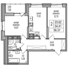 54,5 м², 2-комнатная квартира 10 855 208 ₽ - изображение 31