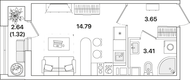 Квартира 23,2 м², студия - изображение 1