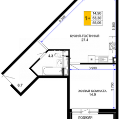 Квартира 55,6 м², 1-комнатная - изображение 1