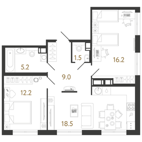 Квартира 62,6 м², 2-комнатная - изображение 1