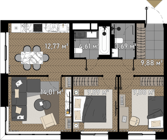 65,2 м², 3-комнатные апартаменты 53 328 100 ₽ - изображение 32