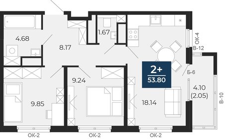 55 м², 2-комнатная квартира 6 295 000 ₽ - изображение 53