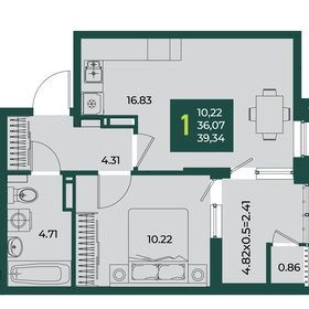 Квартира 39,3 м², 1-комнатная - изображение 1