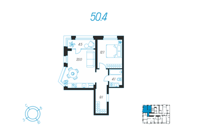 Квартира 50,4 м², 1-комнатная - изображение 1