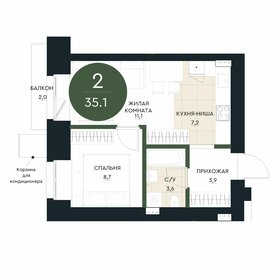 Квартира 35,1 м², 2-комнатная - изображение 1