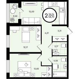 Квартира 58,7 м², 2-комнатная - изображение 1