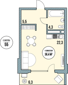 Квартира 38,4 м², студия - изображение 2