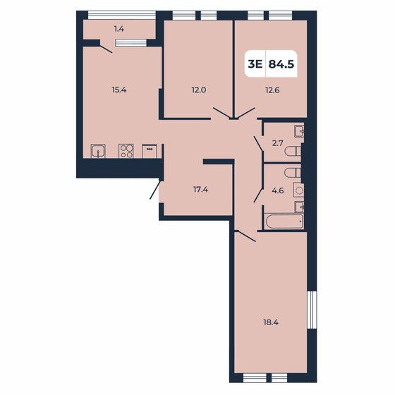 84,5 м², 3-комнатная квартира 8 619 000 ₽ - изображение 1