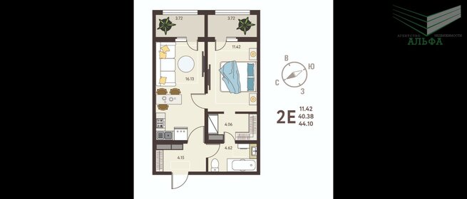 40,7 м², 1-комнатная квартира 4 682 800 ₽ - изображение 1